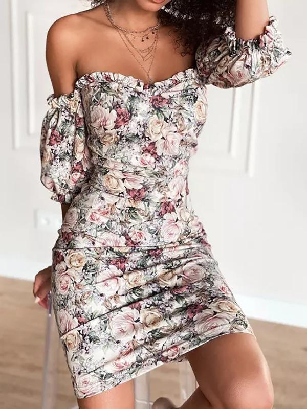 Floral Elastic Waist Wrapped Chest Bodycon Dress - Mini Dresses - INS | Online Fashion Free Shipping Clothing, Dresses, Tops, Shoes - 13/04/2021 - Color_Pink - DRE210412768