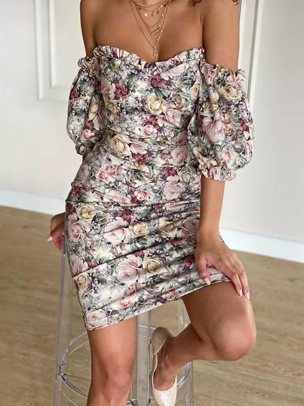 Floral Elastic Waist Wrapped Chest Bodycon Dress - Mini Dresses - INS | Online Fashion Free Shipping Clothing, Dresses, Tops, Shoes - 13/04/2021 - Color_Pink - DRE210412768