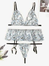 Floral Embroidered Mesh Bra and Garter Set - INS | Online Fashion Free Shipping Clothing, Dresses, Tops, Shoes