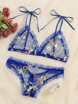 Floral Embroidered Mesh Frill Lingerie Set - INS | Online Fashion Free Shipping Clothing, Dresses, Tops, Shoes