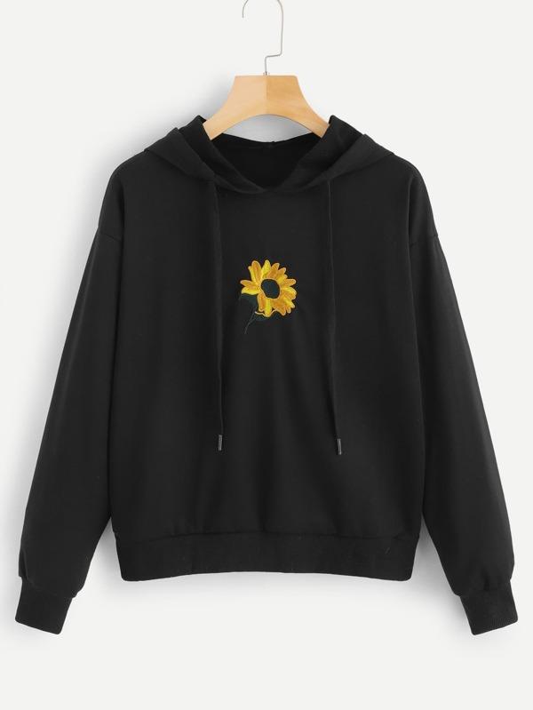 Floral Embroidery Hooded Sweatshirt - INS | Online Fashion Free Shipping Clothing, Dresses, Tops, Shoes