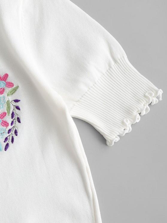 Floral Embroidery Slim Lettuce Knitwear Top - INS | Online Fashion Free Shipping Clothing, Dresses, Tops, Shoes