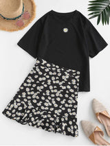 Floral Flounce Two Piece Dress - INS | Online Fashion Free Shipping Clothing, Dresses, Tops, Shoes