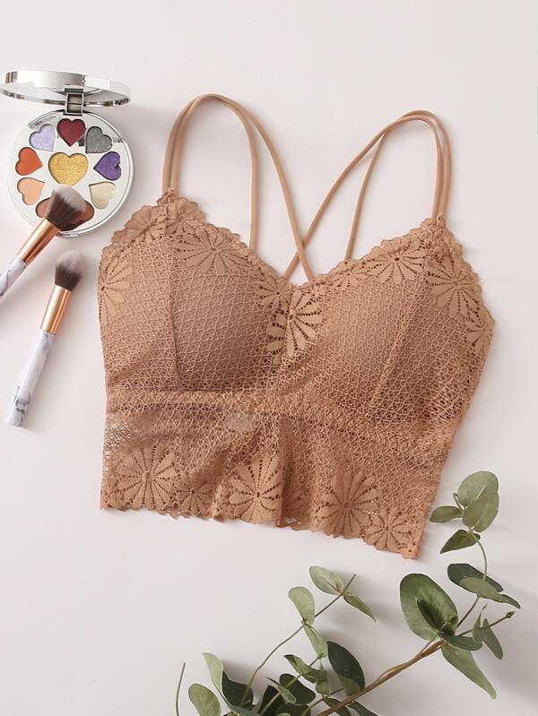 Floral Lace Crisscross Bralette - INS | Online Fashion Free Shipping Clothing, Dresses, Tops, Shoes