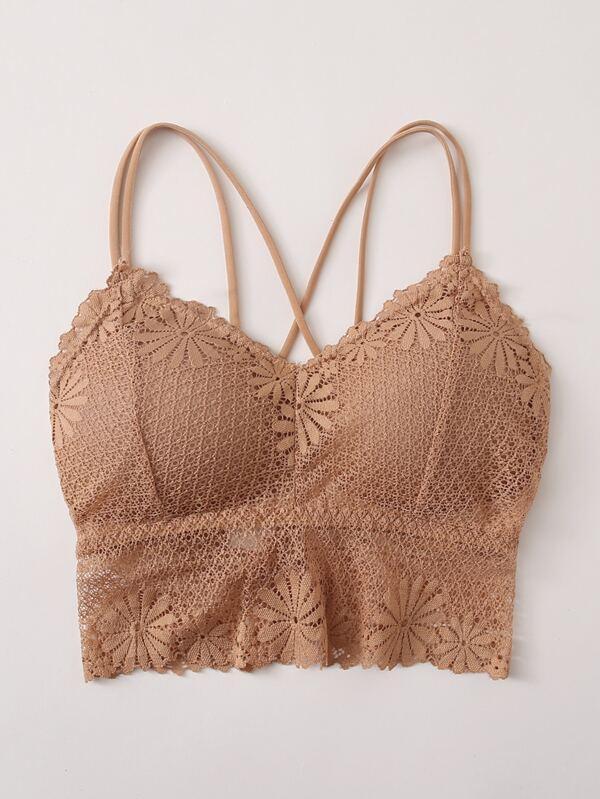 Floral Lace Crisscross Bralette - INS | Online Fashion Free Shipping Clothing, Dresses, Tops, Shoes