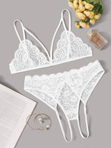 Floral Lace Crotchless Lingerie Set - INS | Online Fashion Free Shipping Clothing, Dresses, Tops, Shoes