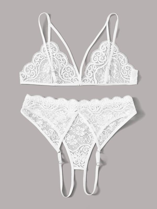 Floral Lace Crotchless Lingerie Set - INS | Online Fashion Free Shipping Clothing, Dresses, Tops, Shoes