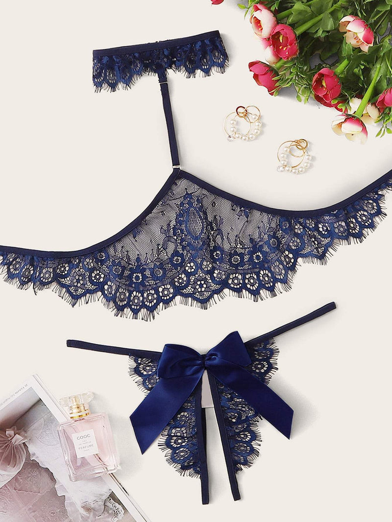 Floral Lace Lingerie Set With Choker - INS | Online Fashion Free Shipping Clothing, Dresses, Tops, Shoes