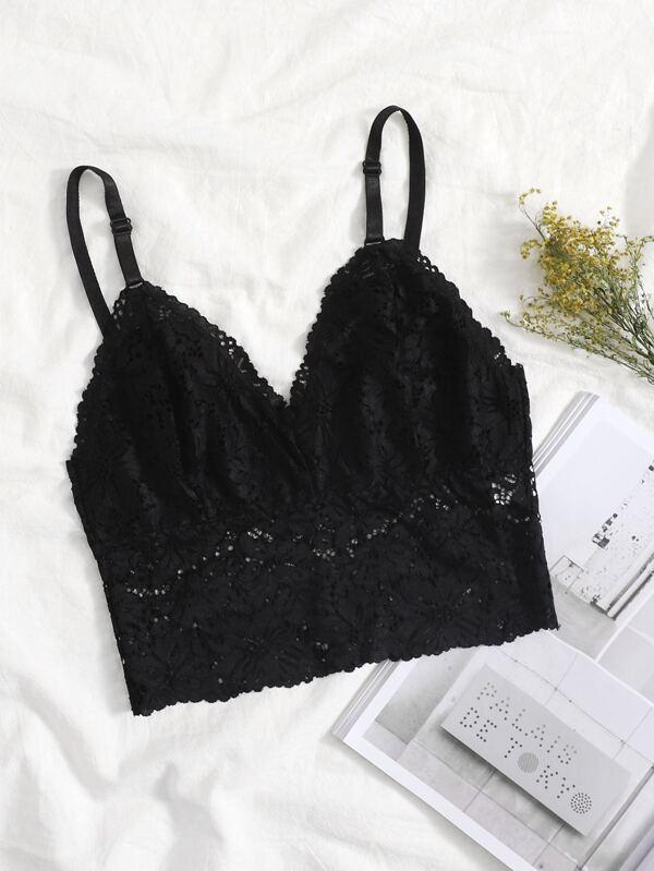 Floral Lace Longline Bralette - INS | Online Fashion Free Shipping Clothing, Dresses, Tops, Shoes