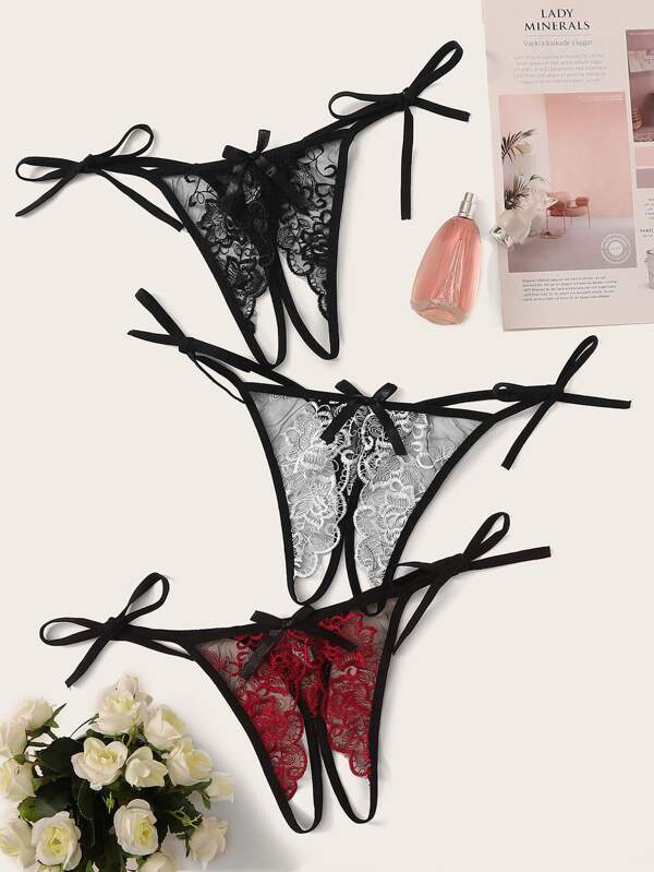 Floral Lace Sheer Panty Set 3pack - INS | Online Fashion Free Shipping Clothing, Dresses, Tops, Shoes