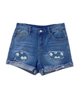 Floral Leopard Print Brushed Denim Shorts - Denim Shorts - INS | Online Fashion Free Shipping Clothing, Dresses, Tops, Shoes - 20-30 - 21/07/2021 - Bottom