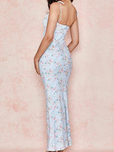 Floral Open Back Wrap Maxi Bodycon Dress - Maxi Dresses - INS | Online Fashion Free Shipping Clothing, Dresses, Tops, Shoes - 09/04/2021 - Color_Sky Blue - DRE210409735