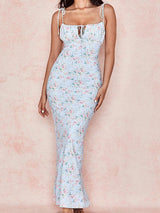Floral Open Back Wrap Maxi Bodycon Dress - Maxi Dresses - INS | Online Fashion Free Shipping Clothing, Dresses, Tops, Shoes - 09/04/2021 - Color_Sky Blue - DRE210409735