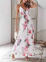 Floral Print Backless Wrap Split Slip Dress - Maxi Dresses - INS | Online Fashion Free Shipping Clothing, Dresses, Tops, Shoes - 01/27/2021 - Beach - Color_Red