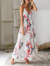 Floral Print Backless Wrap Split Slip Dress - Maxi Dresses - INS | Online Fashion Free Shipping Clothing, Dresses, Tops, Shoes - 01/27/2021 - Beach - Color_Red