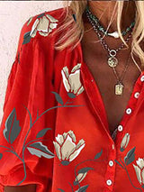 Floral Print Button Front Lantern Sleeve Shirt - Blouses - INS | Online Fashion Free Shipping Clothing, Dresses, Tops, Shoes - 29/04/2021 - BLO210429038 - Blouses