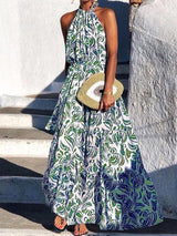 Floral Print Halter Bohemian Long Skirt - Maxi Dresses - INS | Online Fashion Free Shipping Clothing, Dresses, Tops, Shoes - 07/06/2021 - Color_Blue - Color_Green