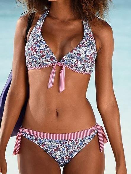 Floral Print Knotted Halter Bikini Two-piece Swimsuit - Bikinis - INS | Online Fashion Free Shipping Clothing, Dresses, Tops, Shoes - 14/04/2021 - Bikinis - Colour_ Multicolor