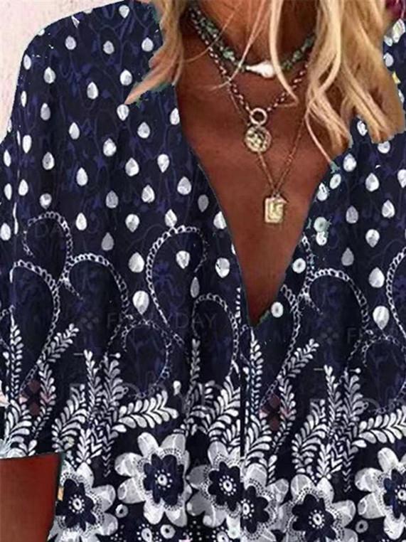 Floral Print Lapel Long Sleeve Casual Blouses - Blouses - INS | Online Fashion Free Shipping Clothing, Dresses, Tops, Shoes - 11/06/2021 - BLO2106110090 - Category_Blouses