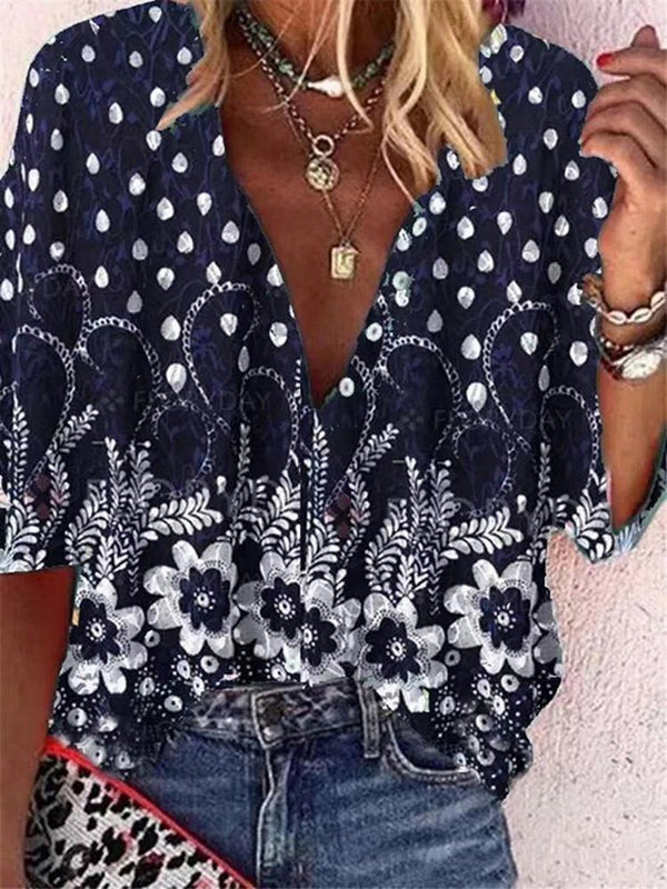 Floral Print Lapel Long Sleeve Casual Blouses - Blouses - INS | Online Fashion Free Shipping Clothing, Dresses, Tops, Shoes - 11/06/2021 - BLO2106110090 - Category_Blouses