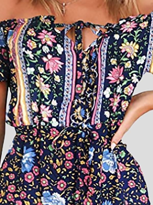 Floral Print Off Shoulder Strapless Dress - Mini Dresses - INS | Online Fashion Free Shipping Clothing, Dresses, Tops, Shoes - 17/07/2021 - 20-30 - color-blue