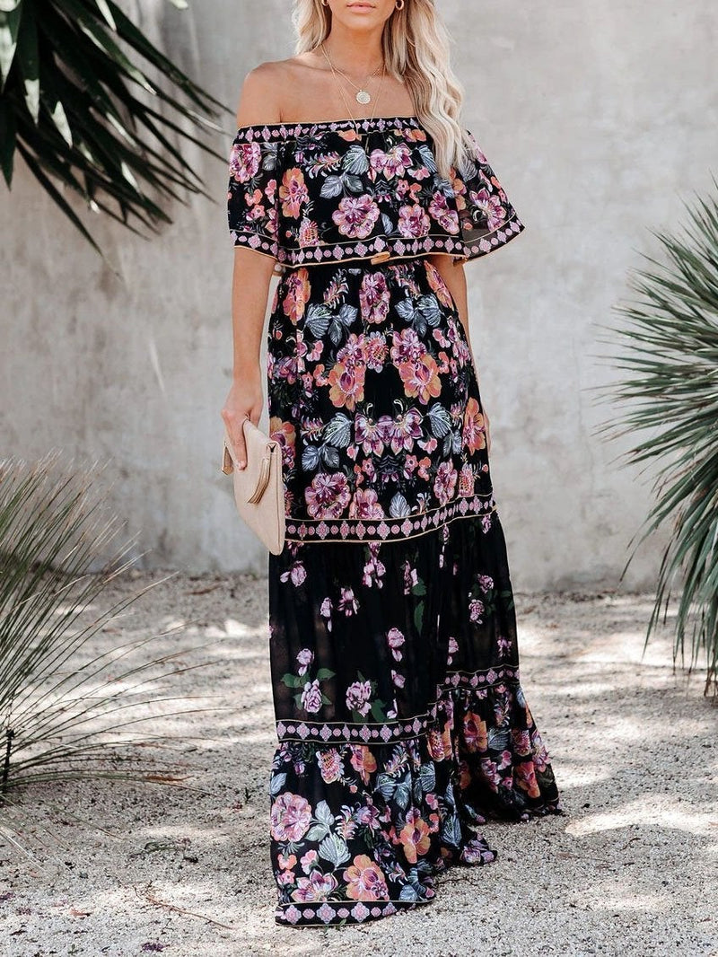 Floral Print One-shoulder Mopping Dress - Maxi Dresses - INS | Online Fashion Free Shipping Clothing, Dresses, Tops, Shoes - 07/06/2021 - Color_Black - Color_White