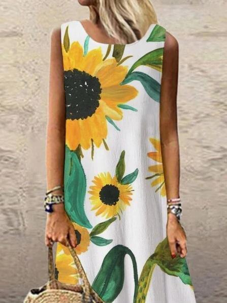 Floral Print Round Neck Maxi Dress - Maxi Dresses - INS | Online Fashion Free Shipping Clothing, Dresses, Tops, Shoes - 19/06/2021 - 20-30 - Category_Maxi Dresses