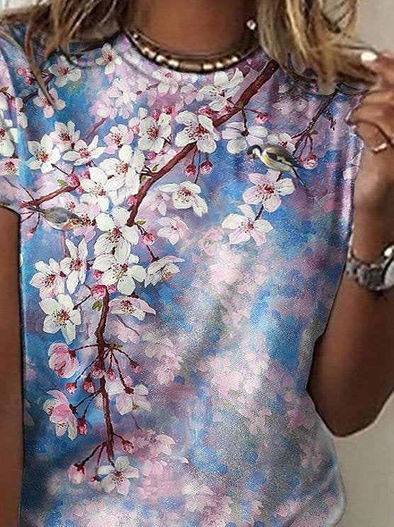 Floral Print Round Neck Short Sleeve T-Shirt - T-Shirts - INS | Online Fashion Free Shipping Clothing, Dresses, Tops, Shoes - 10-20 - 27/07/2021 - Category_T-Shirts