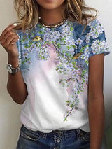 Floral Print Round Neck Short Sleeve T-Shirt - T-Shirts - INS | Online Fashion Free Shipping Clothing, Dresses, Tops, Shoes - 10-20 - 27/07/2021 - Category_T-Shirts