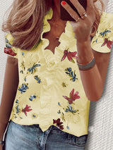 Floral Print Ruffle Short Sleeve Blouses - Blouses - INS | Online Fashion Free Shipping Clothing, Dresses, Tops, Shoes - 10-20 - 22/07/2021 - BLO2107221246