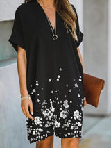 Floral Print Short Sleeve Casual Dress - Midi Dresses - INS | Online Fashion Free Shipping Clothing, Dresses, Tops, Shoes - 11/06/2021 - Category_Midi Dresses - Color_Black