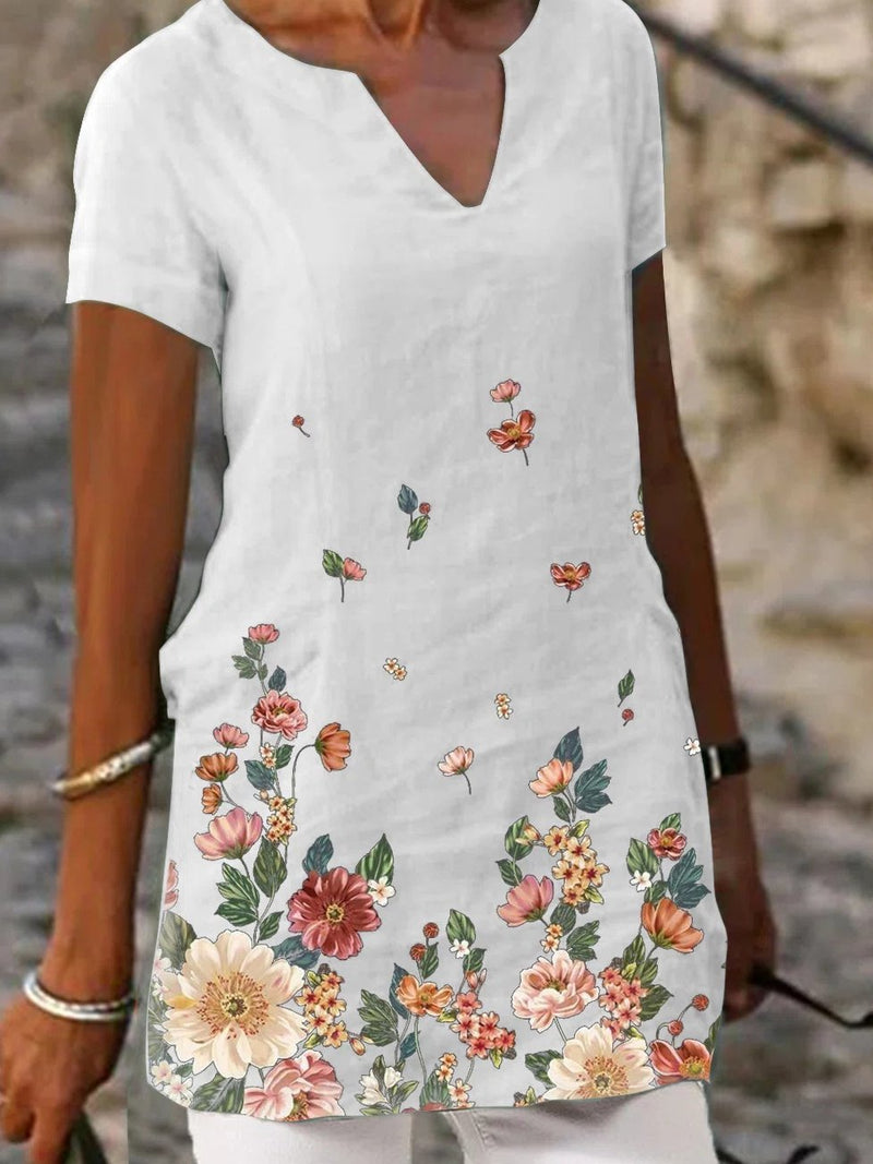 Floral Print Short Sleeve V-Neck Casual T-Shirts - T-Shirts - INS | Online Fashion Free Shipping Clothing, Dresses, Tops, Shoes - 20-30 - 21/06/2021 - Category_T-Shirts