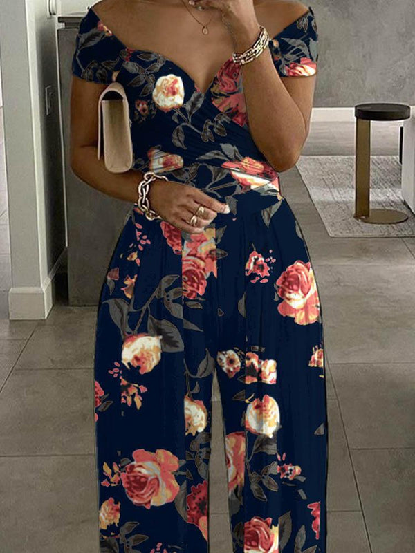 Floral Print Short Sleeve Wide Leg Jumpsuit - Jumpsuits & Rompers - INS | Online Fashion Free Shipping Clothing, Dresses, Tops, Shoes - 29/04/2021 - Color_Purplish Blue - Color_Red