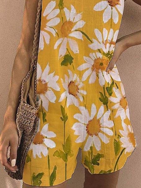 Floral Print Sleeveless Belted Casual Jumpsuit - Jumpsuits & Rompers - INS | Online Fashion Free Shipping Clothing, Dresses, Tops, Shoes - 06/07/2021 - 20-30 - Bottom