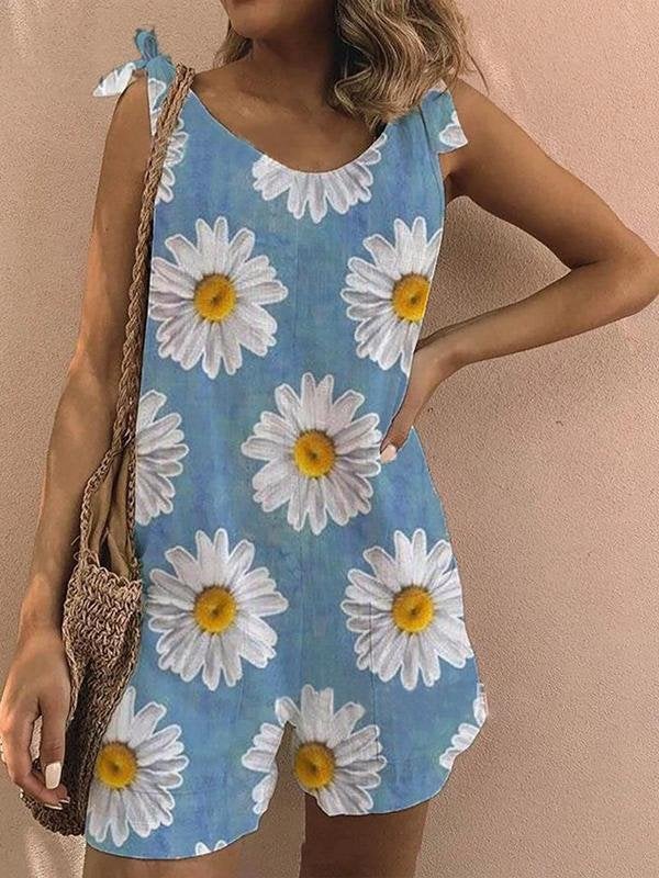 Floral Print Sleeveless Belted Casual Jumpsuit - Jumpsuits & Rompers - INS | Online Fashion Free Shipping Clothing, Dresses, Tops, Shoes - 06/07/2021 - 20-30 - Bottom