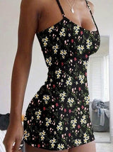 Floral Print Sleeveless Bodycon Dress - Mini Dresses - INS | Online Fashion Free Shipping Clothing, Dresses, Tops, Shoes - 10-20 - 24/06/2021 - color-apricot