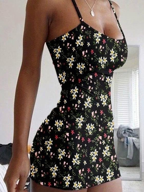 Floral Print Sleeveless Bodycon Dress - Mini Dresses - INS | Online Fashion Free Shipping Clothing, Dresses, Tops, Shoes - 10-20 - 24/06/2021 - color-apricot