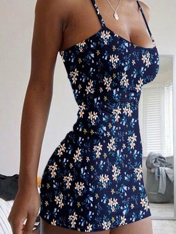 Floral Print Sleeveless Bodycon Dress - Mini Dresses - INS | Online Fashion Free Shipping Clothing, Dresses, Tops, Shoes - 10-20 - 24/06/2021 - color-apricot