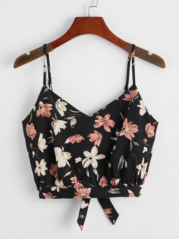 Floral Print Tie Back Cami Top - INS | Online Fashion Free Shipping Clothing, Dresses, Tops, Shoes