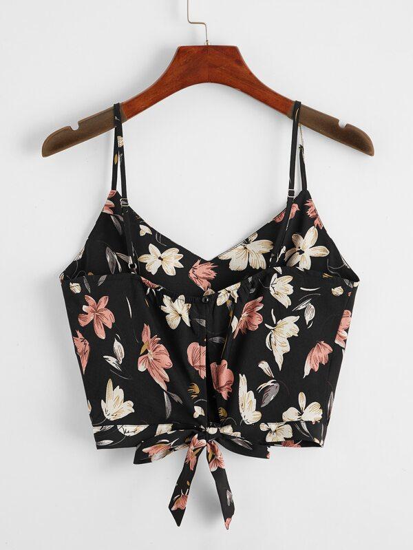 Floral Print Tie Back Cami Top - INS | Online Fashion Free Shipping Clothing, Dresses, Tops, Shoes