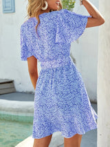 Floral Print V-neck Short Sleeve Dress - Mini Dresses - INS | Online Fashion Free Shipping Clothing, Dresses, Tops, Shoes - 09/06/2021 - Color_Blue - Color_Green