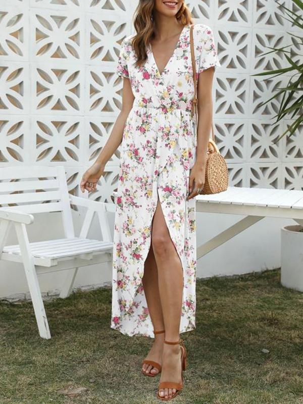 Floral Print Wrap Hem Dress - Dresses - INS | Online Fashion Free Shipping Clothing, Dresses, Tops, Shoes - 01/27/2021 - Beach - chiffon-dress