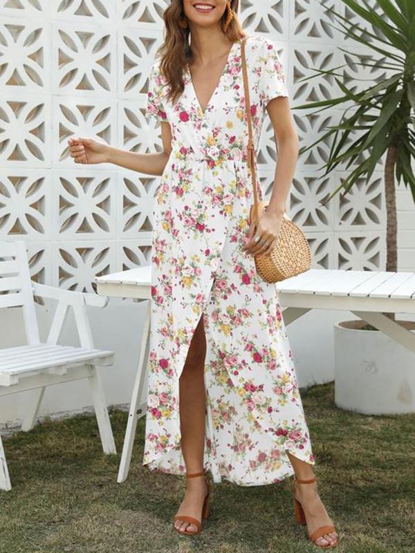 Floral Print Wrap Hem Dress - Dresses - INS | Online Fashion Free Shipping Clothing, Dresses, Tops, Shoes - 01/27/2021 - Beach - chiffon-dress