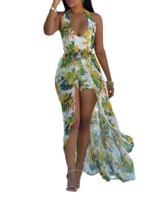 Floral Printed Sling Deep V Neck Backless Maxi Dress - Maxi Dresses - INS | Online Fashion Free Shipping Clothing, Dresses, Tops, Shoes - 20/05/2021 - Color_Green - DRE2105201030
