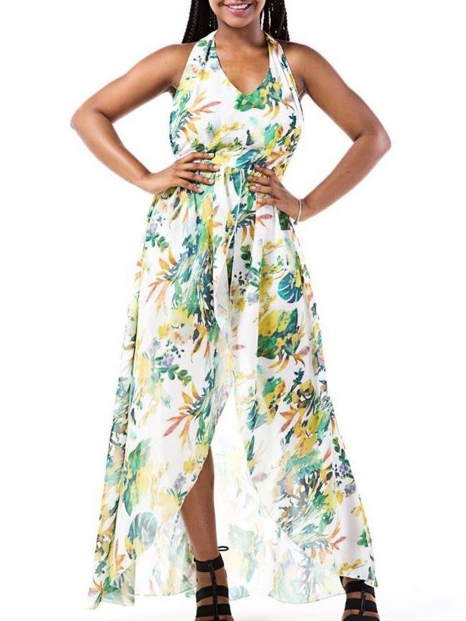 Floral Printed Sling Deep V Neck Backless Maxi Dress - Maxi Dresses - INS | Online Fashion Free Shipping Clothing, Dresses, Tops, Shoes - 20/05/2021 - Color_Green - DRE2105201030