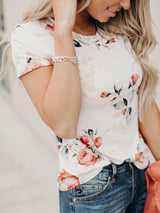 Floral Printed Stretchless Short Sleeve T-Shirt - T-Shirts - INS | Online Fashion Free Shipping Clothing, Dresses, Tops, Shoes - 13/04/2021 - Casual - Color_White