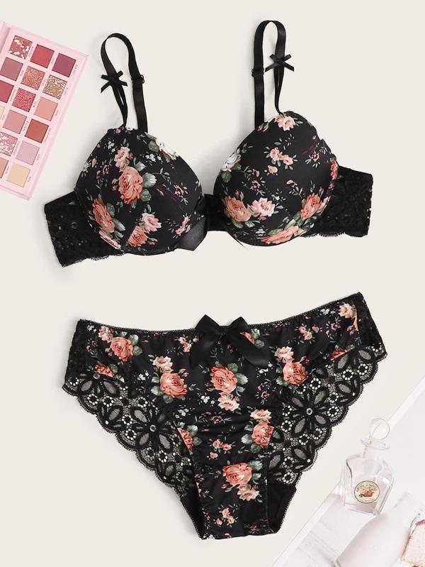 Floral Push Up Lingerie Set - INS | Online Fashion Free Shipping Clothing, Dresses, Tops, Shoes