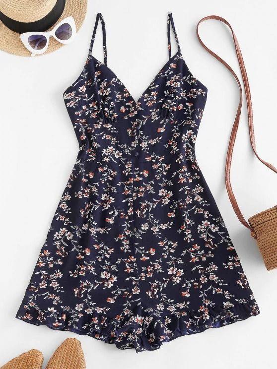 Floral Ruffle Smocked Wide Leg Cami Romper - INS | Online Fashion Free Shipping Clothing, Dresses, Tops, Shoes