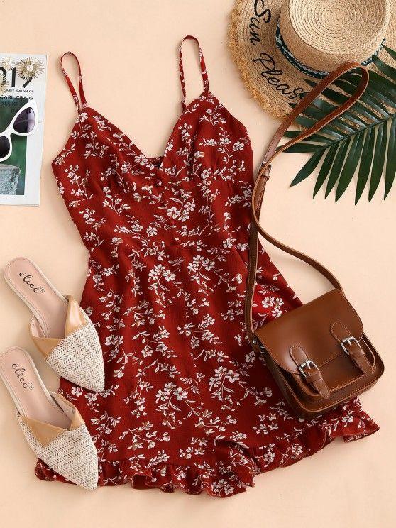 Floral Ruffle Smocked Wide Leg Cami Romper - INS | Online Fashion Free Shipping Clothing, Dresses, Tops, Shoes