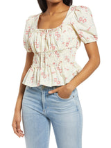 Floral Smocked Waist Blouse - Blouses - INS | Online Fashion Free Shipping Clothing, Dresses, Tops, Shoes - 19/04/2021 - BLO210419004 - Blouses